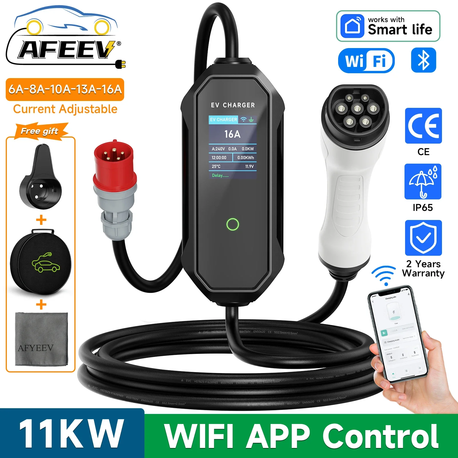 Type 2 Portable Ev Charger 11Kw Cee - AFEEV kabel pengisi daya portabel tipe